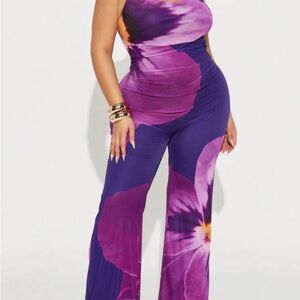 Fashion Nova Purple Floral Jumpsuit